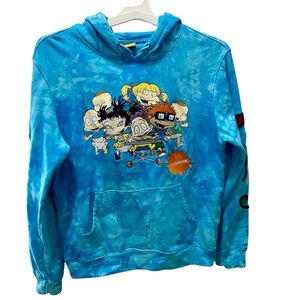 NICKELODEON RUGRATS embroidered blue tie-dye hoodie size Large